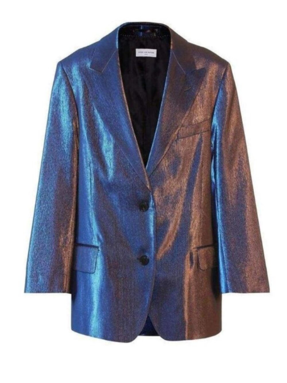 Dries Van Noten w/ tags Two-Tone Lamé Blazer Blue Bronze Metallic Size S